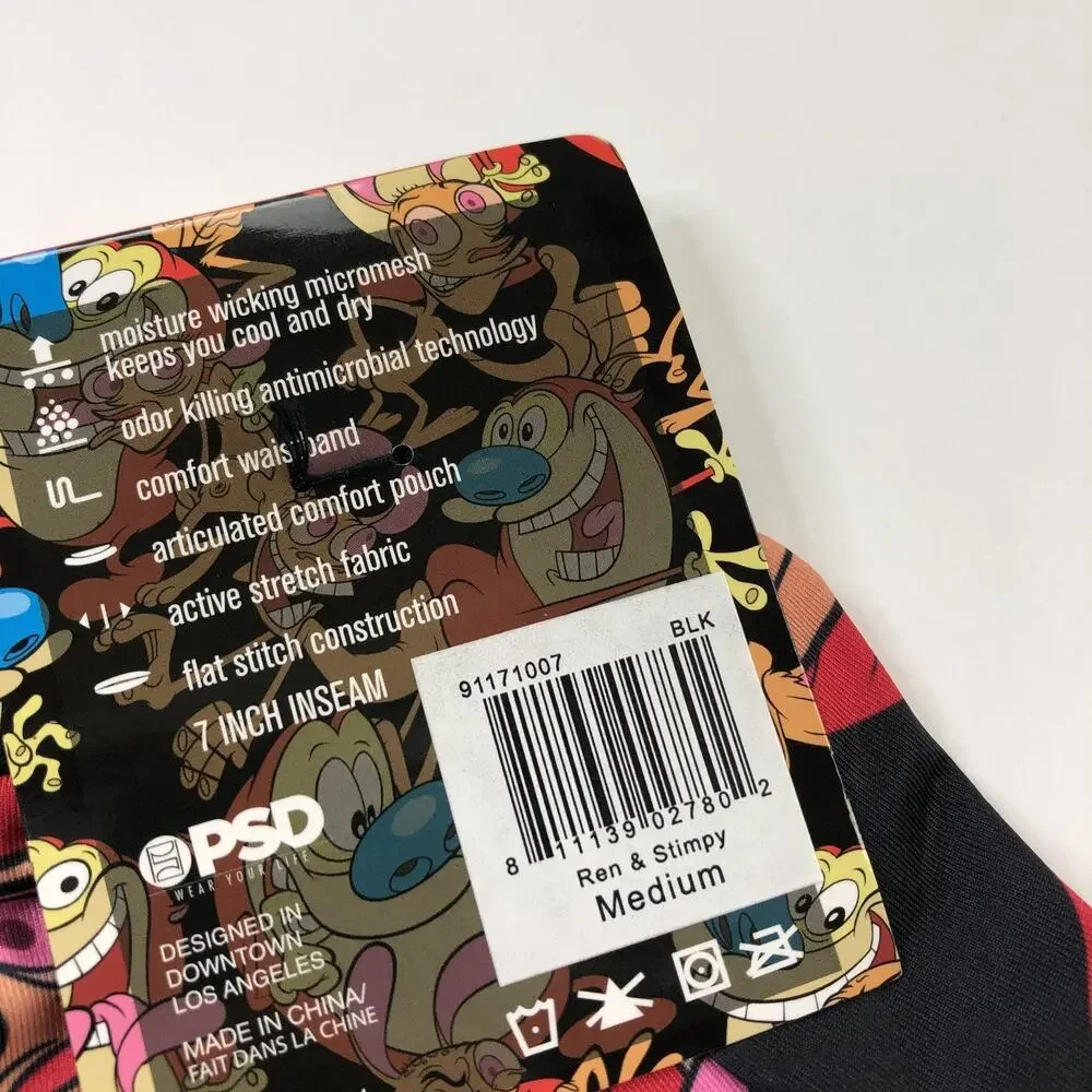 PSD NEW Medium 32-34 Men Ren & Stimpy Boxer Shorts 7 Inch Inseam Multicolor
